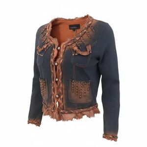 Vintage Stylish Beaded acid wash Blazer